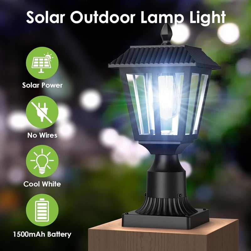 Greluna Solar Post Lights, Dusk to Dawn Solar Lamp Post Light with Pier Mount Base, Post Lights Outdoor Waterproof for Garden Yard Landscape Pole Pillar (Cool White) - Image 2